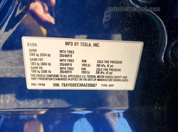 7SAYGDEE3RA230687 2024 TESLA MODEL Blue Սալոնի 360 աստիճան տեսք