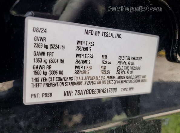 7SAYGDEE3RA317800 2024 TESLA MODEL Black Vista del compartimento del motor