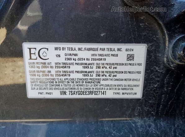 7SAYGDEE3RF027141 2024 TESLA MODEL Gray Engine compartment view