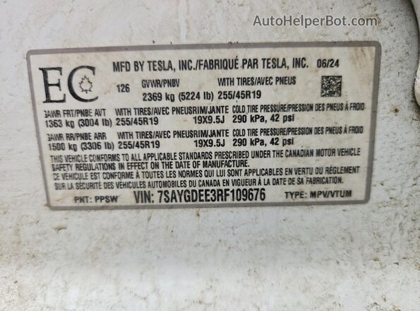 7SAYGDEE3RF109676 2024 TESLA MODEL White Engine compartment view