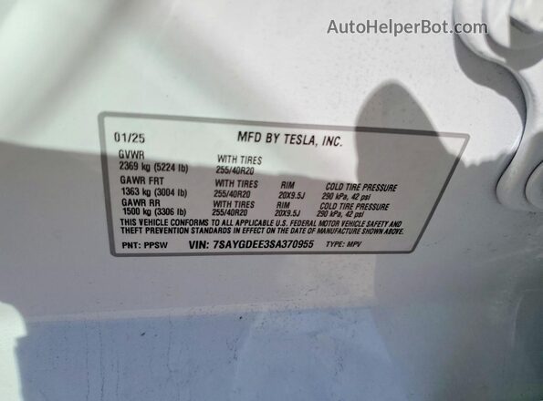 7SAYGDEE3SA370955 2023 TESLA MODEL White Вид підкапотного простору