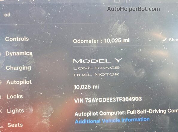 7SAYGDEE3TF364903 2026 TESLA MODEL White Vista del cuadro de instrumentos