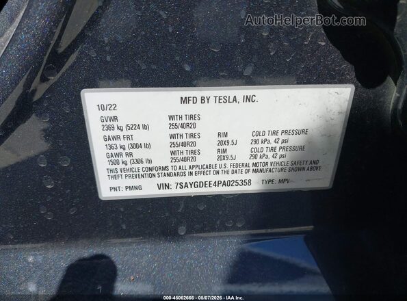 7SAYGDEE4PA025358 2023 TESLA MODEL Y Gray Engine compartment view