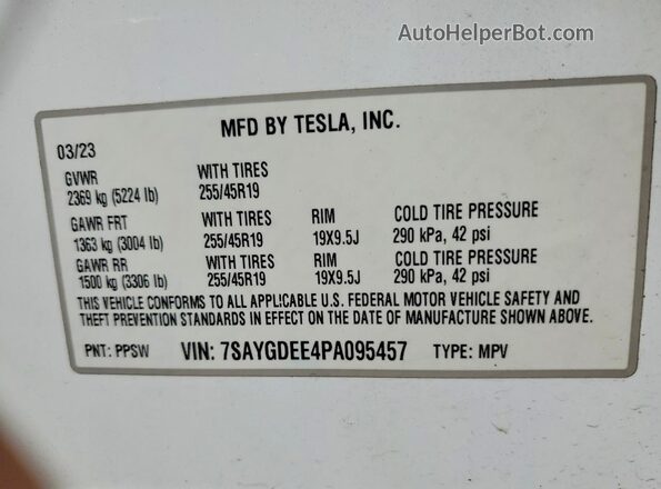 7SAYGDEE4PA095457 2023 TESLA MODEL White Вид підкапотного простору