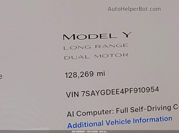 7SAYGDEE4PF910954 2023 TESLA MODEL Y Blue 