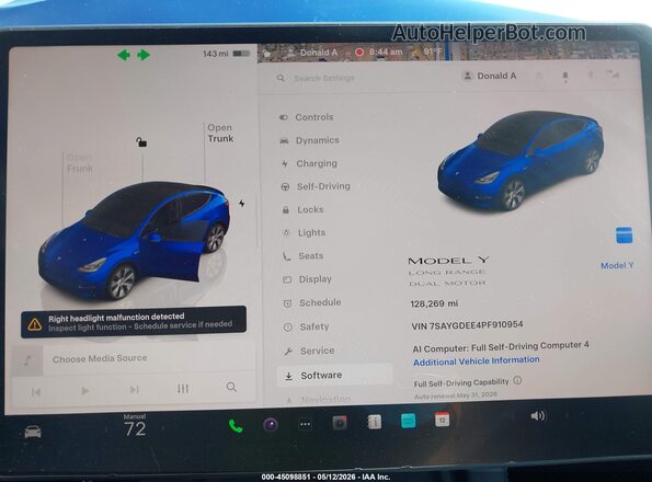 7SAYGDEE4PF910954 2023 TESLA MODEL Y Blue 