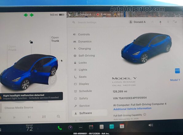 7SAYGDEE4PF910954 2023 TESLA MODEL Y Blue 
