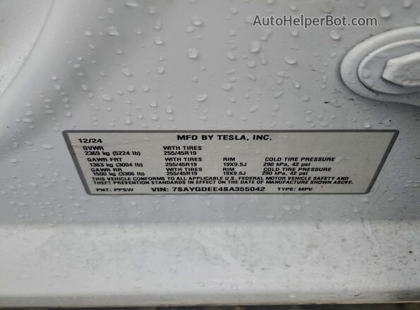 7SAYGDEE4SA355042 2025 TESLA MODEL White Vista del compartimento del motor