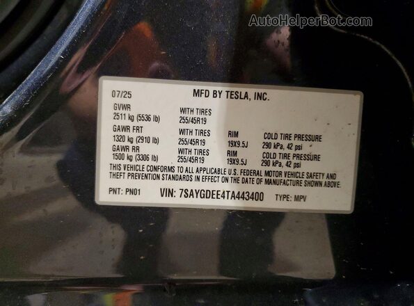 7SAYGDEE4TA443400 2026 TESLA MODEL Gray Widok wnętrza 360 stopni