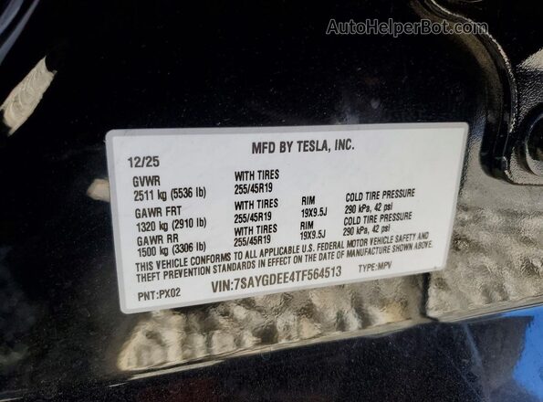 7SAYGDEE4TF564513 2026 TESLA MODEL Black VIN sticker view