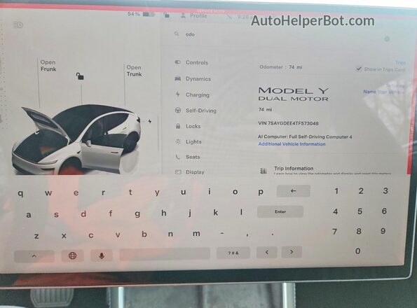7SAYGDEE4TF573048 2026 TESLA MODEL White Widok zestawu wskaźników