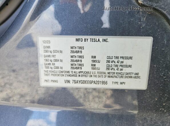 7SAYGDEE6PA201956 2023 TESLA MODEL Gray Widok naklejki z numerem VIN