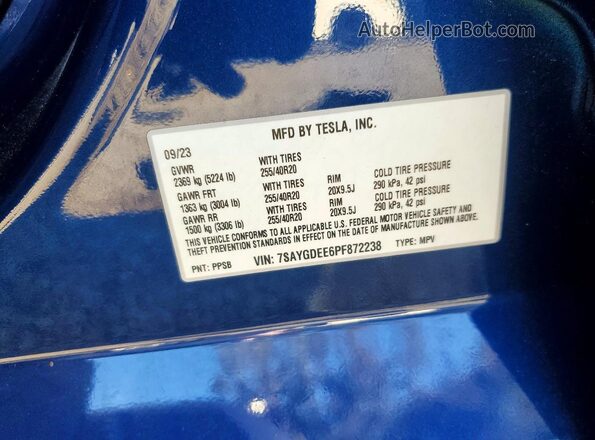 7SAYGDEE6PF872238 2023 TESLA MODEL Синий Вид подкапотного пространства