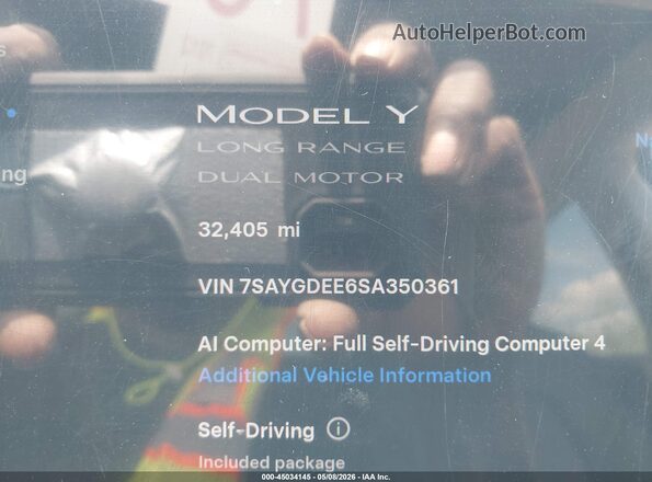 7SAYGDEE6SA350361 2025 TESLA MODEL Y Black Вид задніх сидінь