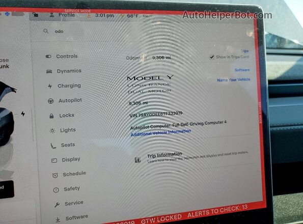7SAYGDEE6TF333919 2026 TESLA MODEL Charcoal Widok zestawu wskaźników