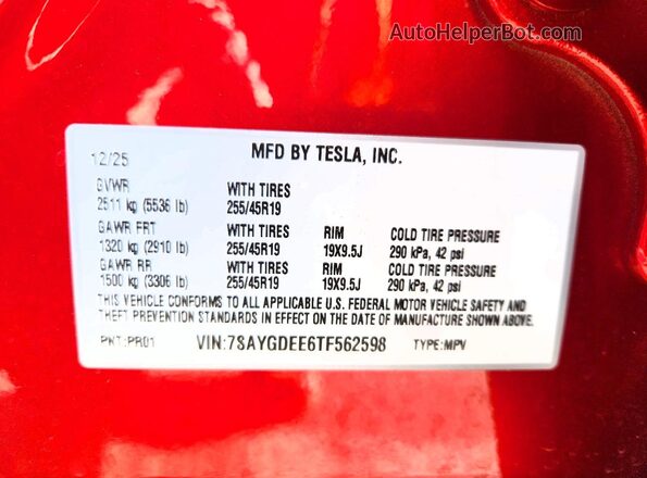 7SAYGDEE6TF562598 2026 TESLA MODEL Red Вид підкапотного простору