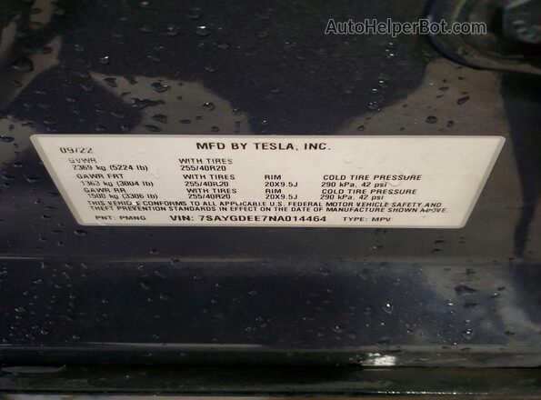 7SAYGDEE7NA014464 2022 TESLA MODEL Серый Вид подкапотного пространства