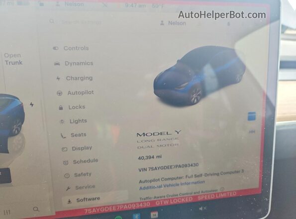 7SAYGDEE7PA093430 2023 TESLA MODEL Blue Vista del cuadro de instrumentos