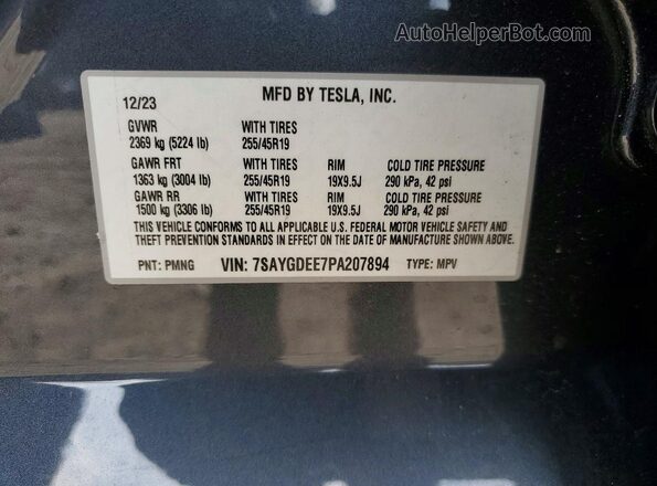 7SAYGDEE7PA207894 2023 TESLA MODEL Gray Widok wnętrza 360 stopni