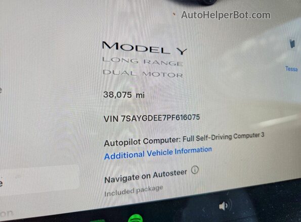 7SAYGDEE7PF616075 2023 TESLA MODEL White VIN sticker view