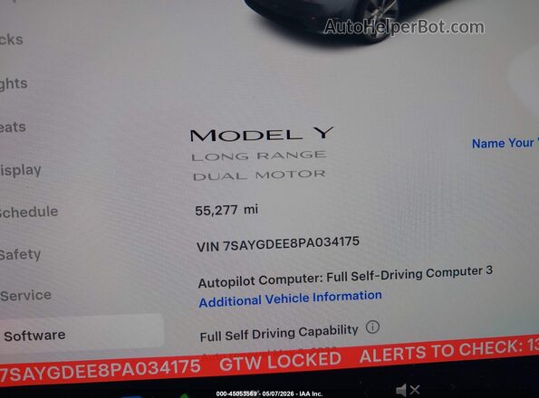 7SAYGDEE8PA034175 2023 TESLA MODEL Y Gray 