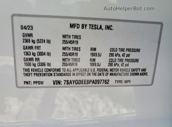 7SAYGDEE8PA097762 2023 TESLA MODEL White Widok komory silnika