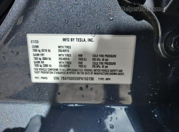 7SAYGDEE8PA150136 2023 TESLA MODEL Серый Вид наклейки с VIN-кодом