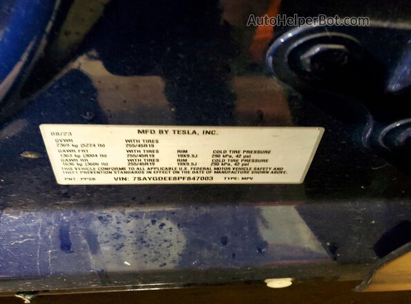 7SAYGDEE8PF847003 2023 TESLA MODEL Blue Вид підкапотного простору