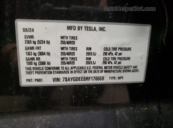 7SAYGDEE8RF176659 2024 TESLA MODEL Charcoal VIN sticker view