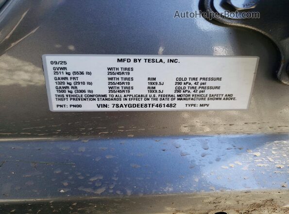 7SAYGDEE8TF461482 2026 TESLA MODEL Silver Вид наклейки з VIN-кодом