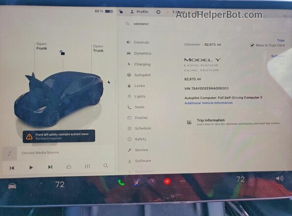 7SAYGDEE9NA006303 2022 TESLA MODEL Черный Вид щитка приборов