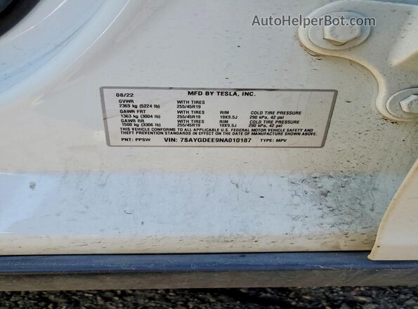 7SAYGDEE9NA010187 2022 TESLA MODEL Белый Вид подкапотного пространства