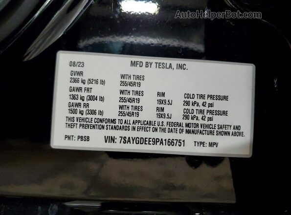 7SAYGDEE9PA166751 2023 TESLA MODEL Black Շարժիչի բաժամունքի տեսք