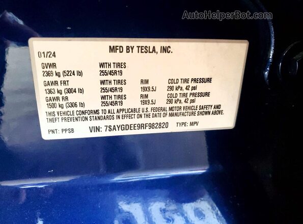 7SAYGDEE9RF982820 2024 TESLA MODEL Blue Vista del compartimento del motor
