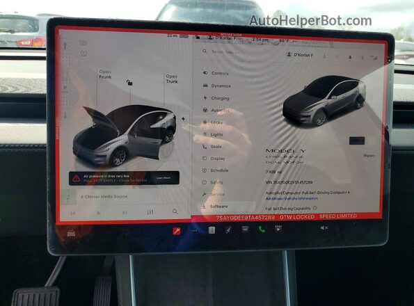 7SAYGDEE9TA457289 2026 TESLA MODEL Blue Widok zestawu wskaźników