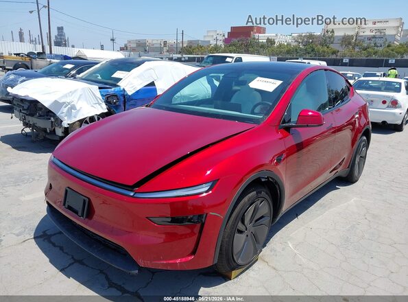 7SAYGDEE9TF574731 2026 TESLA MODEL Y Red Առջևի ձախ երեք քառորդ տեսարան