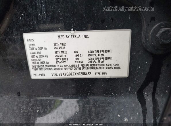 7SAYGDEEXNF356462 2022 TESLA MODEL Y Черный Вид подкапотного пространства