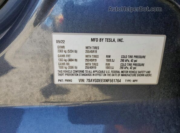 7SAYGDEEXNF561764 2022 TESLA MODEL Серый Вид подкапотного пространства