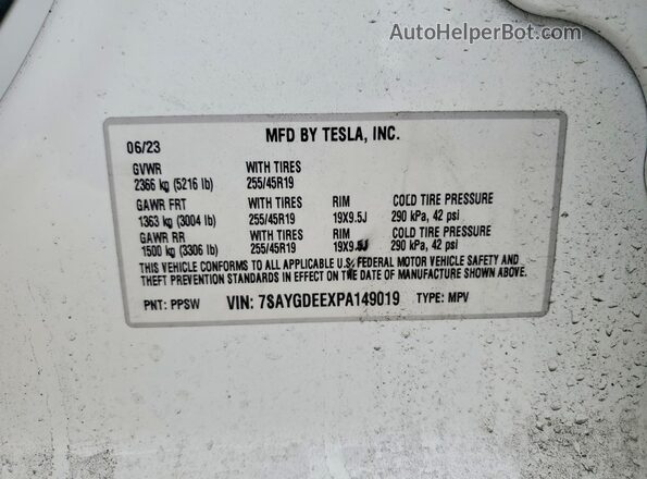 7SAYGDEEXPA149019 2023 TESLA MODEL Белый Панорамный вид салона 360°