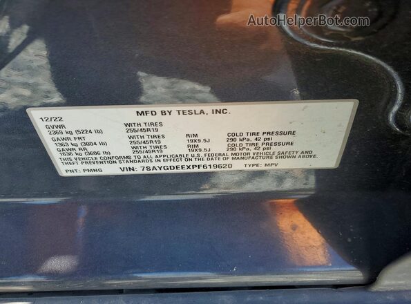 7SAYGDEEXPF619620 2023 TESLA MODEL Серый Вид подкапотного пространства