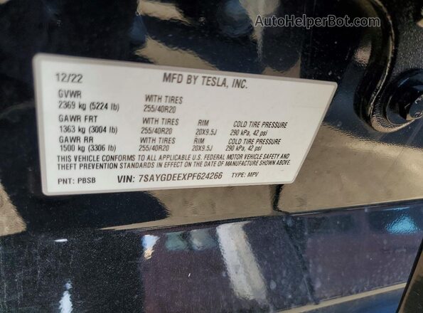 7SAYGDEEXPF624266 2023 TESLA MODEL Black Vista de la etiqueta del VIN