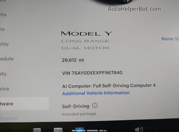 7SAYGDEEXPF967840 2023 TESLA MODEL Y Черный Вид задних сидений