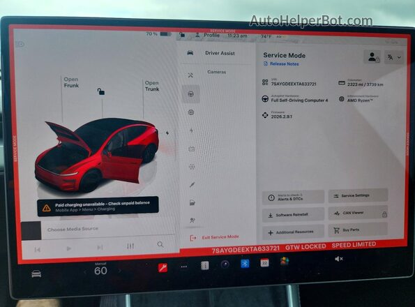 7SAYGDEEXTA633721 2026 TESLA MODEL Red Вид щитка приладів