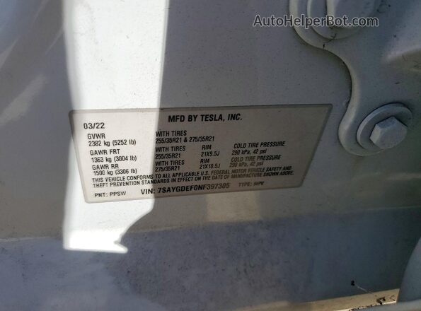 7SAYGDEF0NF397305 2022 TESLA MODEL White Սալոնի 360 աստիճան տեսք