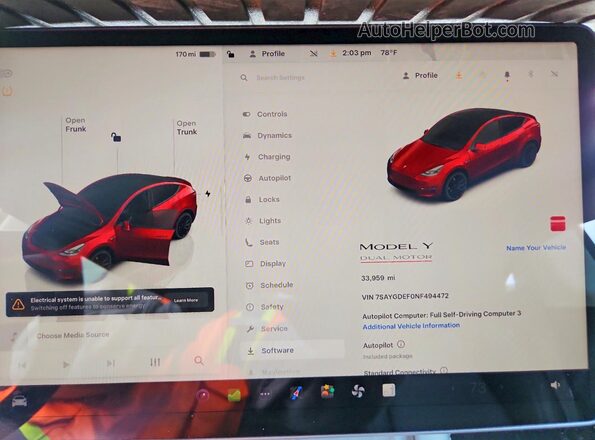 7SAYGDEF0NF494472 2022 TESLA MODEL Red Widok zestawu wskaźników