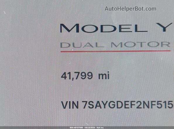 7SAYGDEF2NF515693 2022 TESLA MODEL Y Gray 