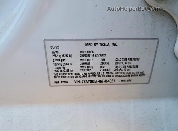 7SAYGDEF4NF464021 2022 TESLA MODEL Белый Вид подкапотного пространства