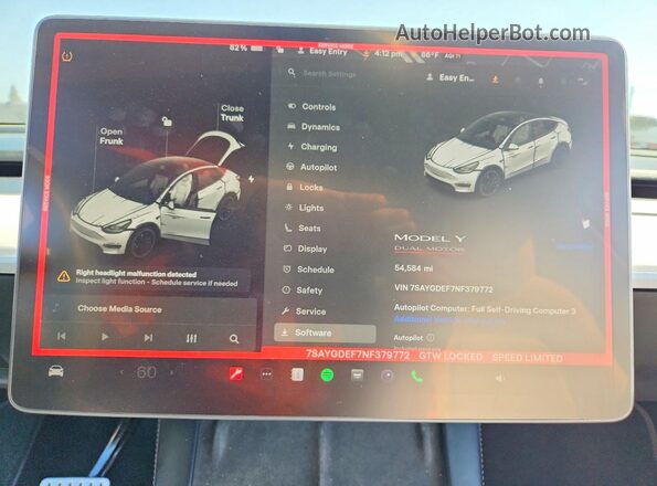 7SAYGDEF7NF379772 2022 TESLA MODEL Gray Вид щитка приладів