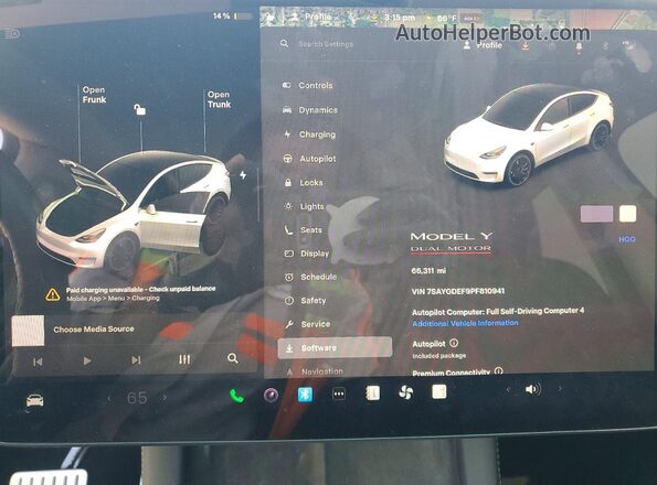 7SAYGDEF9PF810941 2023 TESLA MODEL White Սարքավորումների վահանակի տեսք