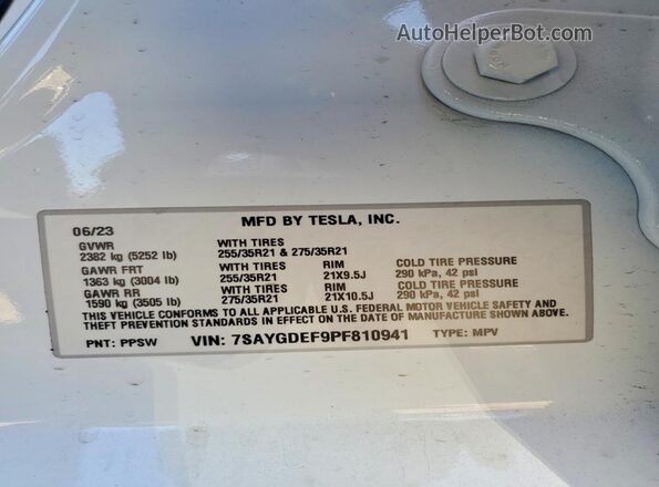 7SAYGDEF9PF810941 2023 TESLA MODEL White Շարժիչի բաժամունքի տեսք